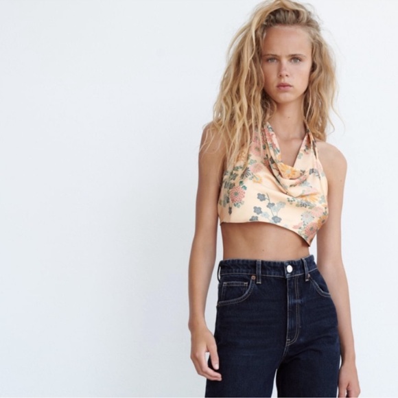 Zara Satin Effect Ecru Floral Top size S - Picture 2 of 10